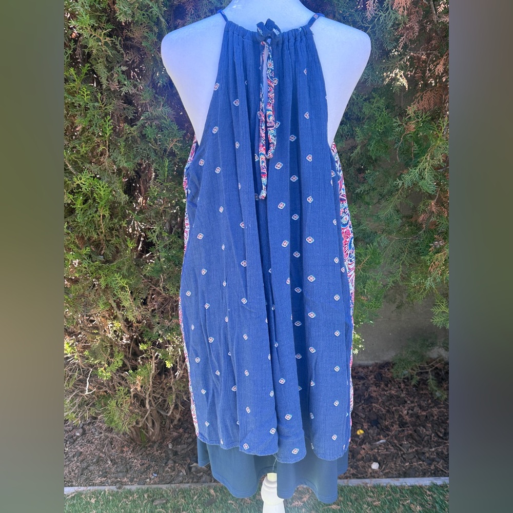 Women’s AUW Bohemian Navy Floral Halter Midi Dress size L - Picture 4 of 14